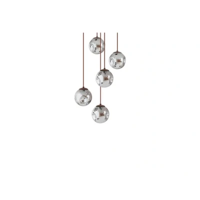 Image of Lindby Valentina pendant light, glass, smoky grey, round, 5 bulb.