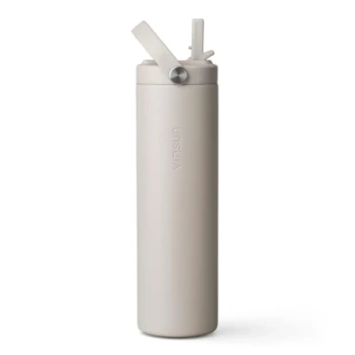 Image of Vinsun Stainless Steel Water Bottle with Straw 750ml Beige Double Walled Insulated Flask, Leak Proof, BPA Free Drinks for Sport, Outdoor, Work