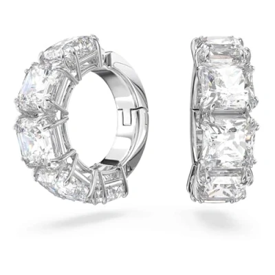 Image of Swarovski Matrix Clip Earrings, Square Cut, White, Rhodium Plated