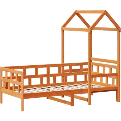 Image of vidaXL Day Bed with Roof without Mattress Wax Brown 90x200 cm Solid Wood
