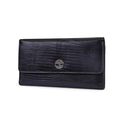 Image of Timberland Women Leather RFID Flap Wallet Clutch Organizer, Black (Exotic), One Size