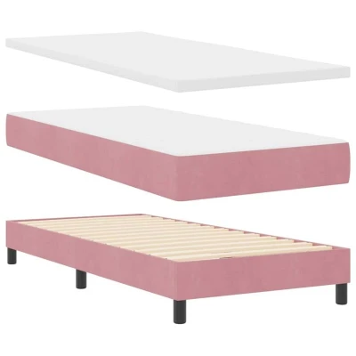 Image of vidaXL Box Spring Bed with Mattress Dark Grey 80x200 cm Velvet Pink