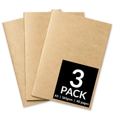 Image of Sketchbooks Soft Cover Starter Sketch Book and White 165 GSM Cartridge Paper Pad with Sizes A3 A4 for Mixed Media Use (Pack of 3 A5, Kraft)
