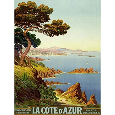 Image of De Tanguy Cote D&#039;azur France Travel Advert Extra Large Art Print Wall Mural Poster Premium XL