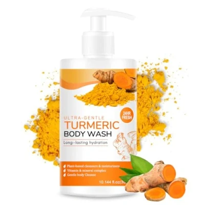 Image of Turmeric + Vitamin C Exfoliating Body Wash, Lotion for All Skin Types Gentle Bath Wash Hydrating &amp; Cleansing, Face Lotion, Nourishes