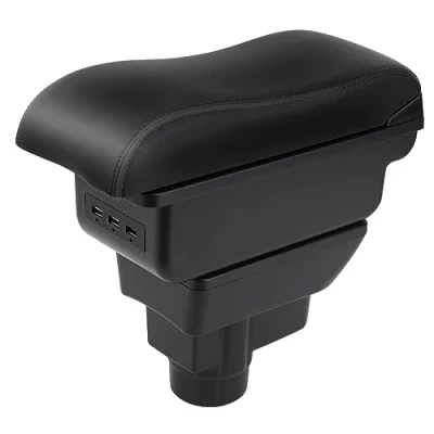 Image of YJYWZH Car Armrest For Corsa D 2006 2014 Double Layer Console Center Large Storage Box with 3 USB Charging Port Black Stitching