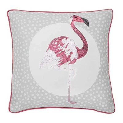 Image of Catherine Lansfield Flamingo Embellished Cushion Cover Grey, 43x43cm
