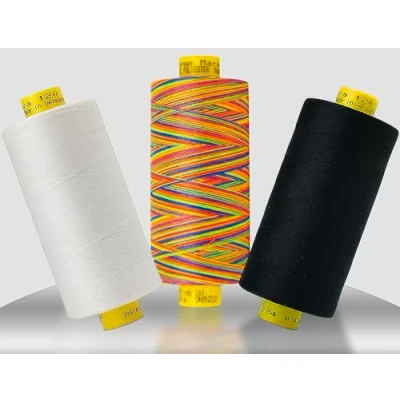 Image of Gutermann Gütermann Mara 120 3 Thread Sewing Set 1000mtr/1093yd per Bobbin Sew All Polyester Black and White Multicolour 9822