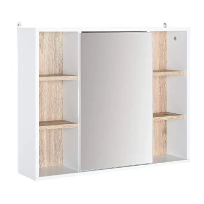 Image of HOMCOM Bathroom Mirror Cabinet, Wall Mounted Storage Cabinet with Open Cupboard and Adjustable Shelf, White