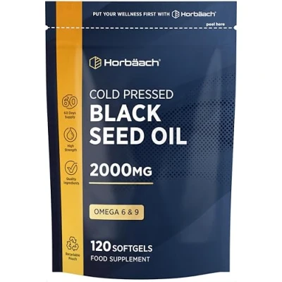 Image of Black Seed Oil Capsules 2000mg 120 Count Cold Pressed Nigella Sativa Supplement with Omega 6 and 9 No Artificial Preservatives by Horbaach