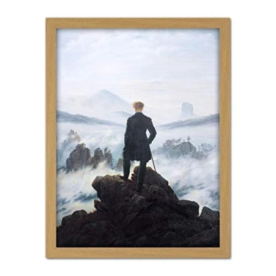 Image of Friedrich Wanderer Above Sea Fog Painting Artwork Framed Wall Art Print 18X24 Inch