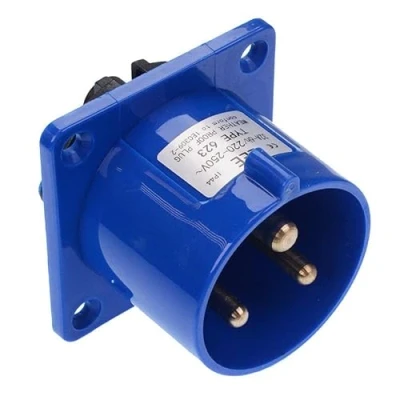 Image of Blue 32A 230V 2P+E Industrial Panel Mount Plug IP44 Conforms to IEC60309 1/2