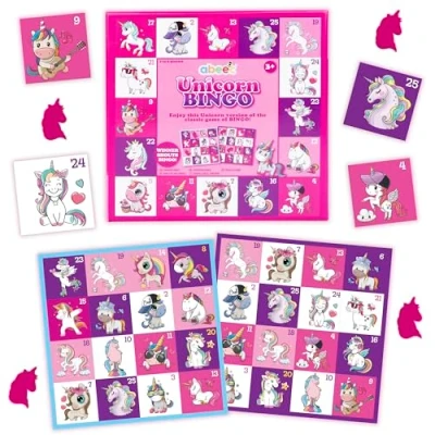 Image of abeec Unicorn Bingo Game for Children and Adults Includes Cards, Card Markers Call Out Cards Kids Set 5+