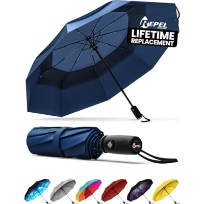 Image of Repel Umbrella Windproof Travel Umbrellas for Rain Easy Auto Open Close, Durable &amp; Compact Umbrella, Strong Fiberglass Frame, Waterproof Canopy Backpack, Purse, Portable