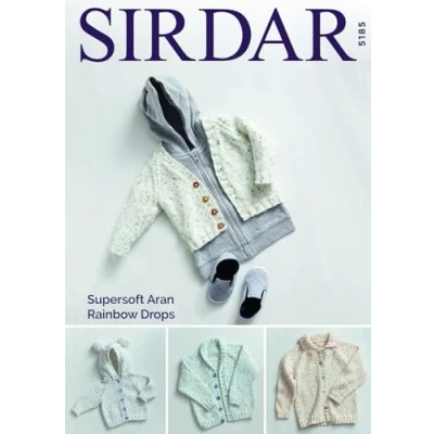 Image of Sirdar Supersoft Aran Rainbow Drops Knitting Pattern 5185 Cardigans