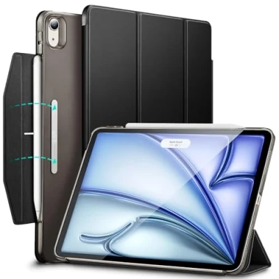 Image of ESR iPad Case Compatible with Air 11 Inch (2024) M2, 6th Generation/Air 5th Generation 2022/Air 4th 2020 Pencil Holder, Trifold Stand Smart Clasp, Ascend Series, Black