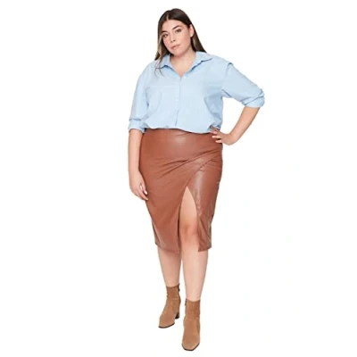 Image of Trendyol Plus Size Skirt Brown Midi