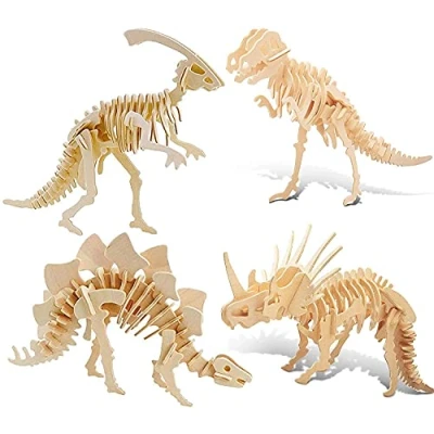 Image of 3D Dinosaur Puzzle,Dinosaur Toys,3D Wooden Puzzle,3D Model,Wooden Puzzle for Kids and Adults,Puzzle Education Toys Kids(4pcs dinosaur)