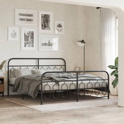 Image of vidaXL Metal Bed Frame without Mattress with Footboard Black 183x213cm