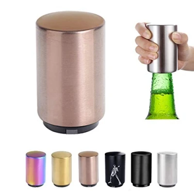 Image of Push Down Bottle Opener,Magnetic Opener,Beer Openers for Men, Automatic Opener Magnetic,Beer Gifts Men,Kitchen Gadgets(Rose Gold)