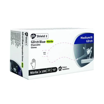 Image of Shield Scientific Powder Free Blue Nitrile Medium Gloves (Pack of 100) GD19