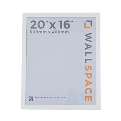 Image of Wall Space 20x16 White Frame Wooden Picture inches Matt Photo Frames 16x20 made from SOLID WOOD with REAL GLASS