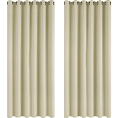 Image of Deconovo Super Soft Blackout Curtains Thermal Insulated Eyelet for Bedroom 90 x Inch Beige 2 Panels