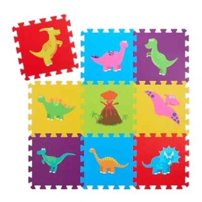 Image of Relaxdays Puzzle Playmat, 3x3 Baby Crawling with Edge, Dinosaurs, Non Toxic Foam Pad, HWD: 1 x 86 cm, Colourful