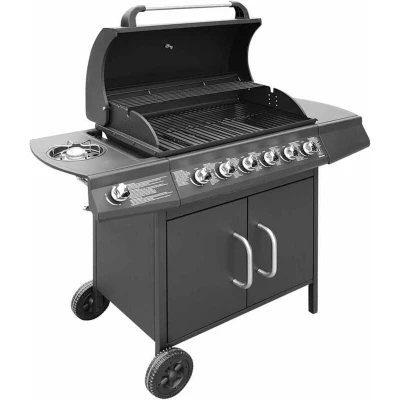 Image of vidaXL Gas Barbecue Grill 6+1 Cooking Zone Black