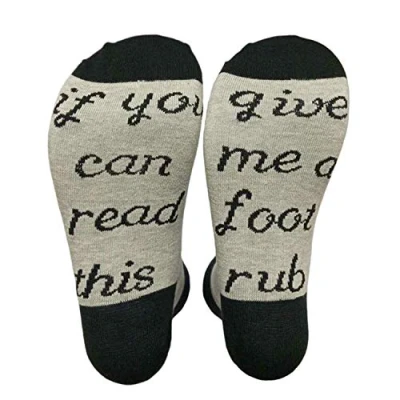 Image of Flo Socks Funny Fashionable and Warm with Anti Slip Slogan Message Joke, Fits Size 4 7 UK, If You Can Read This Give Me a Foot Rub Grey