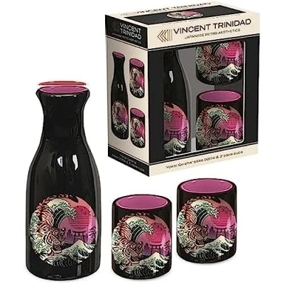 Image of Pyramid International Vincent Trinidad Sake Set in Presentation Box (Rad Tiger Wave Design) Ceramic Bottle and 2 Cups Official Merchandise (GP85785)
