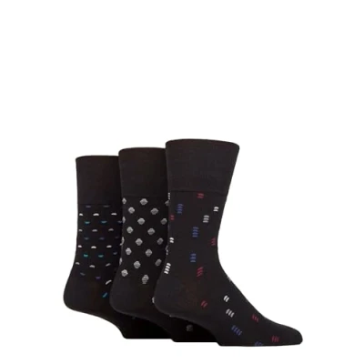 Image of Mens 3 Pair Gentle Grip Cotton Argyle Patterned and Striped Socks Micro Arc Black / Bright Blue 6 11