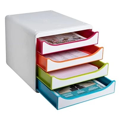 Image of Exacompta Ref. 310913D BIG BOX Black Office 4 drawer unit for A4+ format External dimensions: depth 34.70 x width 27.80 height 26.70 cm White/harlequin/white