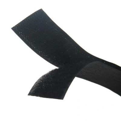 Image of Black Sew On Hook and Loop Tape Set with Non Adhesive Back Nylon Fabric Fastener 5cm 1m