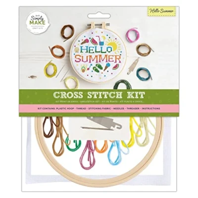 Image of Simply Make Adults &#039;Hello Summer&#039; Embroidery Craft Cross Stitch Kit, Makes The Perfect Present For Any Creativity And Hobby Enthusiast, Ideal Beginners First Starter Sets, Your Own DIY Crafts