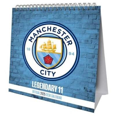 Image of 2025 Calendar Manchester City FC Month to View Football Desk Easel Official Product