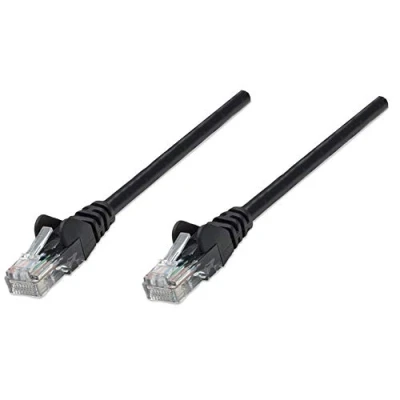 Image of Intellinet Network Patch Cable, Cat5e, 0.25m, Black, CCA, U/UTP, PVC, RJ45, Gold Plated Contacts, Snagless, Booted, Polybag