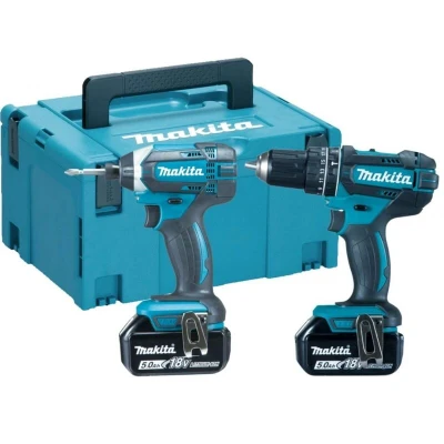 Image of Makita DLX2131TJ 18V Li ion LXT 2 Piece Combo Kit comprising DHP482Z and DTD152Z Complete with x 5.0 Ah Batteries Charger Supplied in a Makpac Case