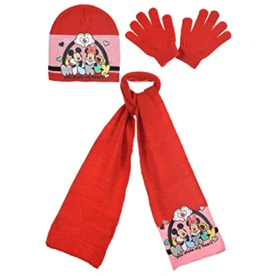 Image of Sun City Kids Girls Minnie Mouse Hat Scarf and Gloves Set (4 7 Years, Red)