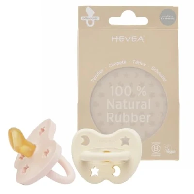 Image of HEVEA Natural Rubber Dummy Pacifier Orthodontic Newborn 0+ Months Two Pack Powder Pink &amp; Milky White
