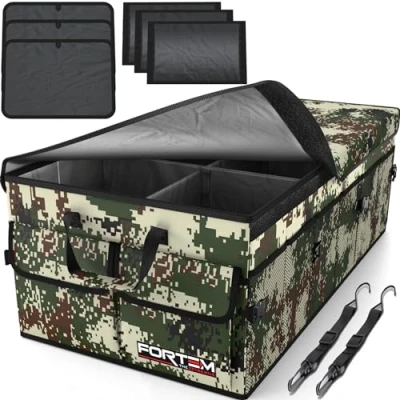 Image of FORTEM Car Boot Organiser, Storage Accessories, Collapsible Multi Compartment Tidy, Non Slip Bottom, Adjustable Securing Straps (Forest, X Large)