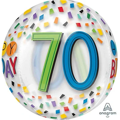 Image of amscan 10130049 70th Birthday Rainbow Confetti Orbz Foil Balloon 1 Pc