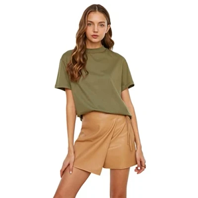 Image of Trendyol FeMan Basics Regular fit Basic High Neck Knit T Shirt Khaki