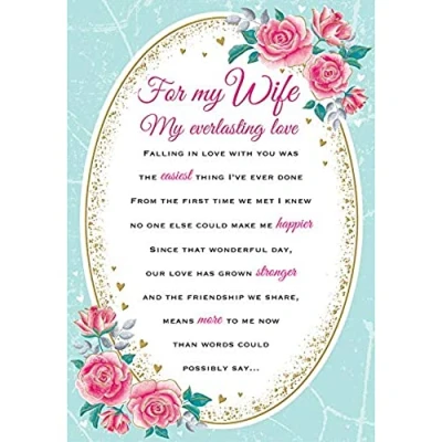 Image of Regal Publishing Heartfelt Wishes Sentimental Birthday Card Wife 9 x 6 inches, C80693