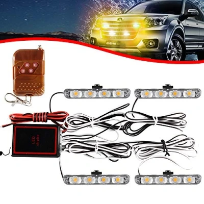 Image of 4 in 1 Strobe Warning Light DC12V Emergency Flashing Beacon Lamp Ambulance Police Wireless Remote For Truck Trailer Caravan Camper Motorcycle Van (Amber)