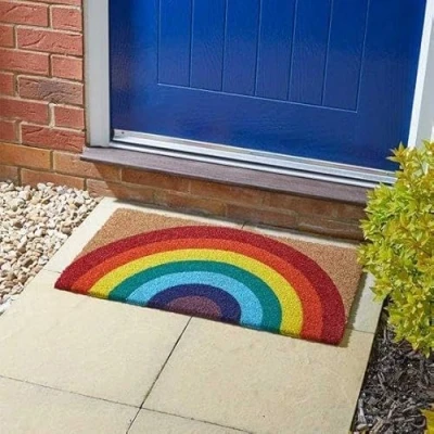 Image of Garden Mile Large Coir door Mats 75 x 45 cm, Non Slip PVC Backing, Indoor/Outdoor Weather resistant Premium Heavy Duty eco friendly Thick mat Dirt trapping entrance (Rainbow)