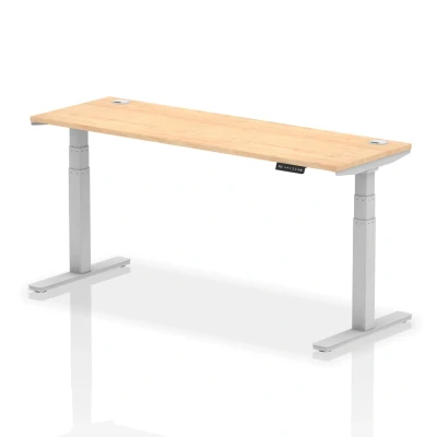Image of Air 1800x600mm Height Adjustable Desk Maple Top Cable Ports Silver Leg