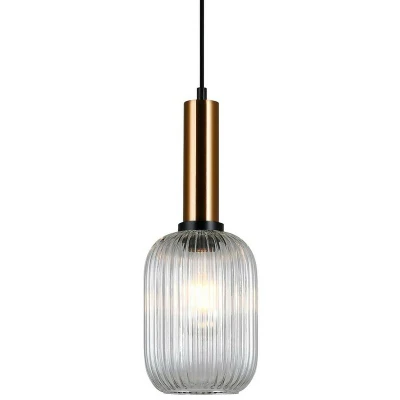 Image of Italux Lighting Modern Hanging Pendant Brass 1 Light with Clear Shade, E27 ITLPND 5588 1M BRO+CL