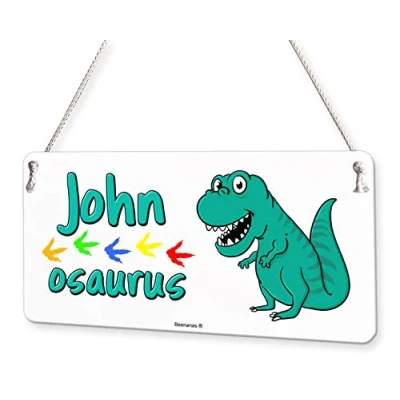 Image of Beenanas Dinosaur Green Personalised Childs Bedroom Door Sign Name Plaque