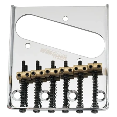 Image of Wilkinson WOT02 54mm(2 1/8 inch) Vintage Telecaster Bridge Brass 6 Saddles for Tele TL Style Electric Guitar, Chrome